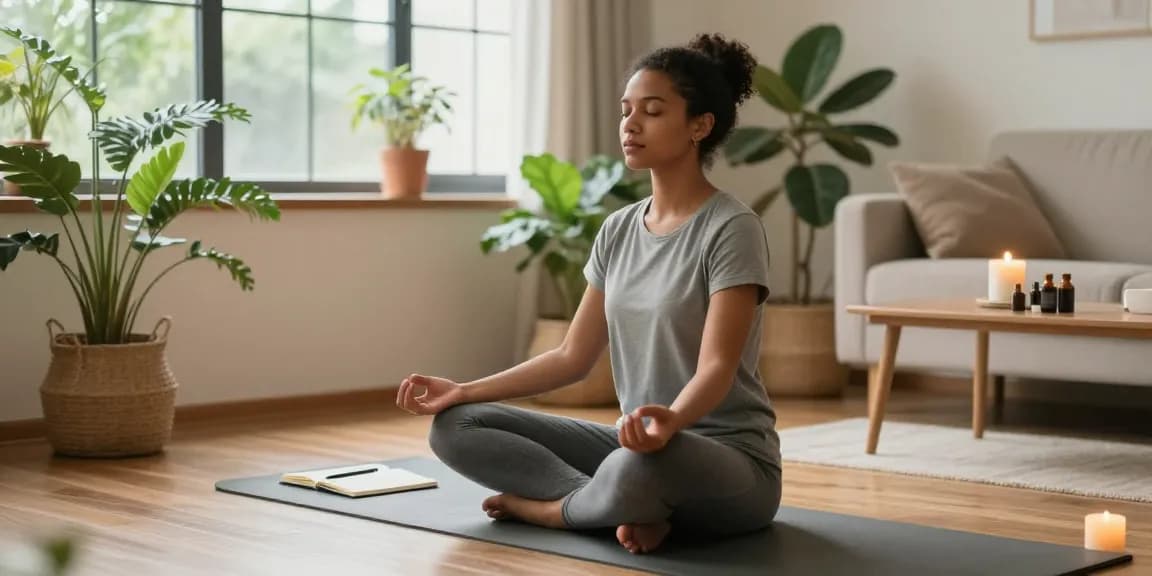 Mental wellness moment at home with rokok88, practicing mindfulness meditation and self-care.
