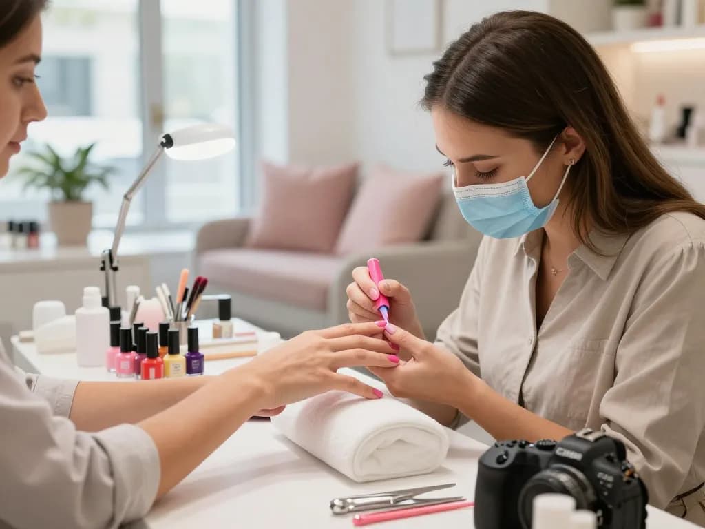 Elegant nails being manicured in a clean salon, showcasing vibrant colors and hygienic practices.
